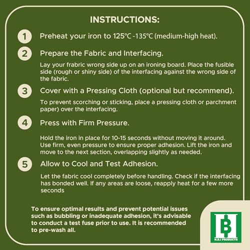 HBI Medium Weight Fusible Interfacing, Non Woven Iron-On, 15 in x 25 yd - size: 15” x 25 yd Medium Weight