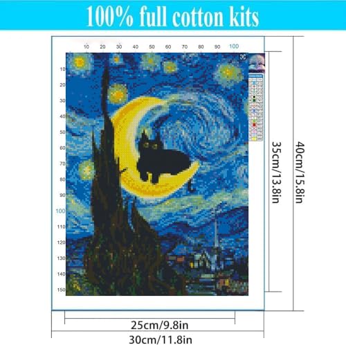 4 Pack Black Cat Starry Sky Flower Stamped Cross Stitch Kits for Adults - color: 4 Pack Cat Cross Stitch 12x16in
