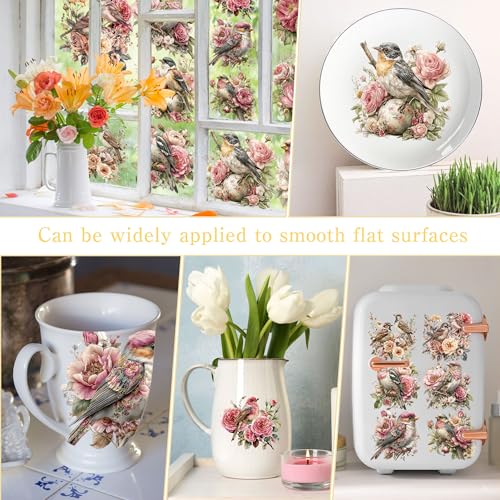 16 Pcs Vintage Floral Rub-On Transfers for Furniture & Crafts, 6 x 6 Inch - style: Vintage Rose Birds