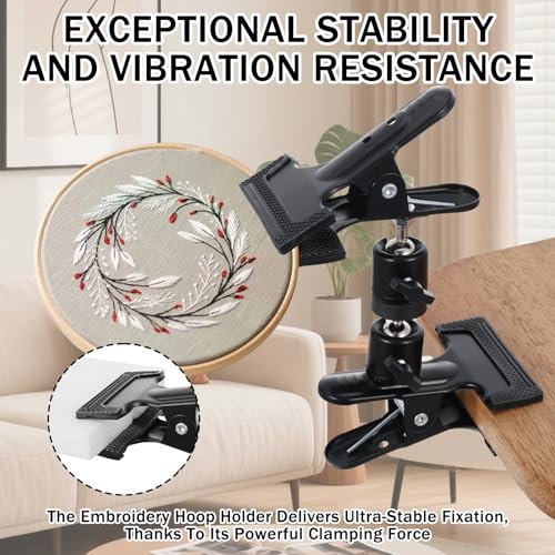 Adjustable Portable Metal Embroidery Hoop Stand Holder，Black Cross Stitch Hoop Holder with 360° Rotation Needlepoint Hoop Stand,Cross Stitch Stand Suitable for Embroidery Hoops