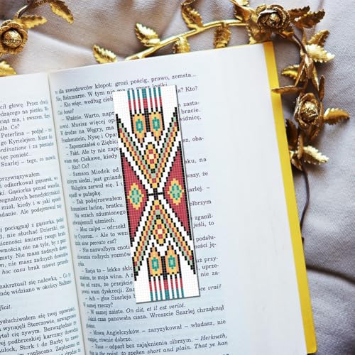 FREEBLOSS 6PCS Cross Stitch Bookmark Kit Stamped Floral Cross Stitch Bookmarks Kit for Beginner DIY Stamped Embroidery Bookmark Kit Cross Stitch Projects for Book Lovers - style: Aztec patterns