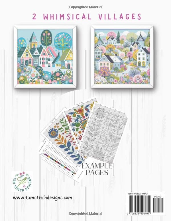 Cross Stitch Patterns - 2 Whimsical Villages - Full Coverage Modern Cross Stitch Designs