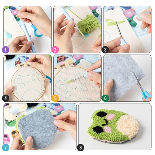 WATINC Punch Needle Coaster Kit - 6 Pattern DIY Craft for Beginners, Frog - color: Frog