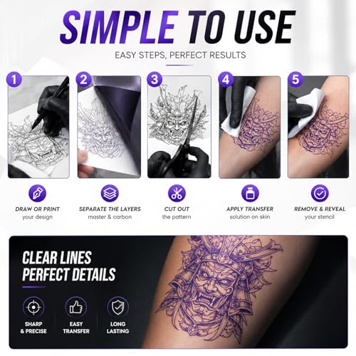 Rayyl Tattoo Transfer Paper 50 Sheets - Stencil Paper 4-Layer 8.5" x 11" Professional Thermal Transfer Paper for Tattoo Stencil Printer and Freehand Tracing Stencil Lines for Tattoo Supplies - size: 50 Sheets