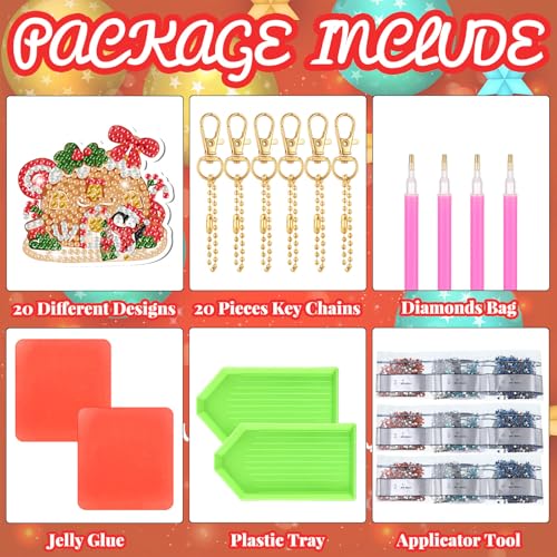 Tondiamo 20 Pcs Diamond Art Christmas Ornaments Diamond Painting Keychain - style: Gingerbread House
