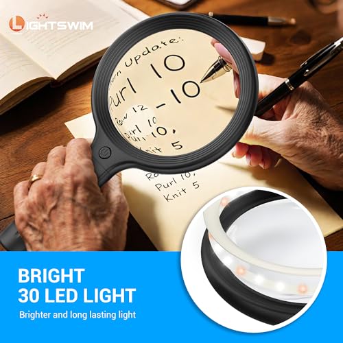 Neck Wear Magnifying Glass with Light for Close Work, 5.5 Inch 5X Handheld Lighted Magnifier for Reading Books, Included 2PCS Upgrade 10X Small Magnify Glasses with Protective Sheath