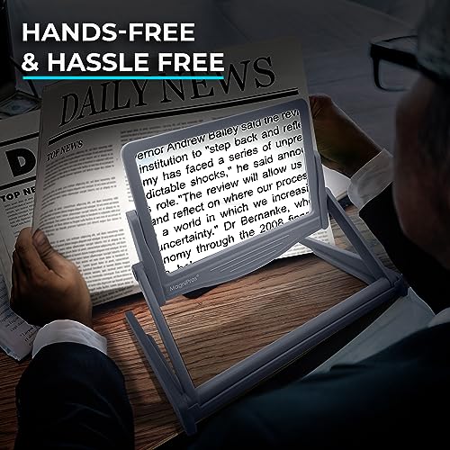 MAGNIPROS 5X LED Page Magnifying Glass, Detachable Stand, 3 Color Modes - color: Gray