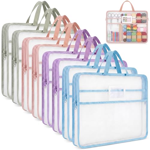 Klyyo Clyro 8 Pcs Sew Project Bag 12.5 x 17 '' Quilting Craft Organizer Storage with Handle Needlepoint Project Bag for Sewing Mesh Bags Portable Mesh Zipper Pouch for Knitting Stitching Crafter