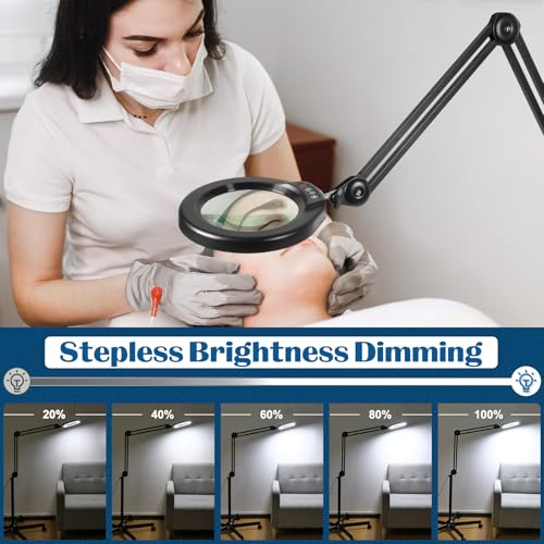 15X Magnifying Glass with Light and Stand, Super Bright 2,200 Lumens LED Magnifying Floor lamp with 5 Wheels Rolling Base, 5 Color Modes Stepless Dimming Lighted Magnifier for Esthetician - Black - color: Black