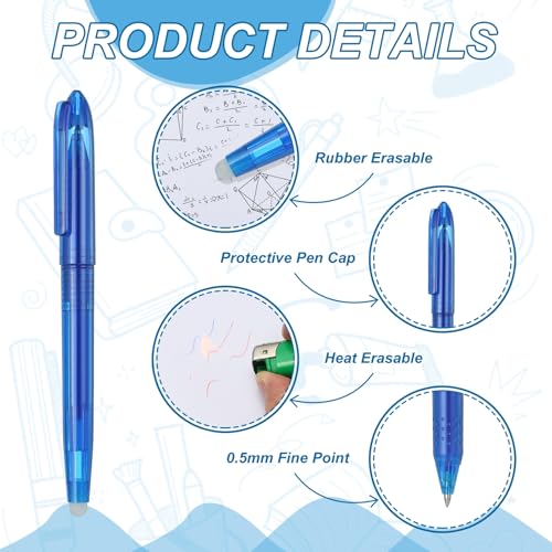 PATIKIL 12Pcs Erasable Gel Pens, 0.5mm Fine Point Heat Erasable Marking Pen with Cap Smooth Writing Fabric Markers for Sewing Drawing Writing Planner, Blue Ink - color: Blue