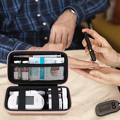 Elonbo Diabetic Supplies Travel Case for Glucose Meter Diabetes Testing Kit - color: Rose Gold