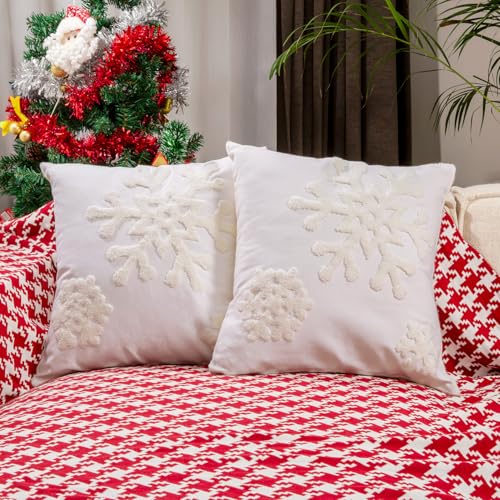 Elife Christmas Pillow Covers, Winter Pillow Covers 18*18 Set of 2 (White) - color: White