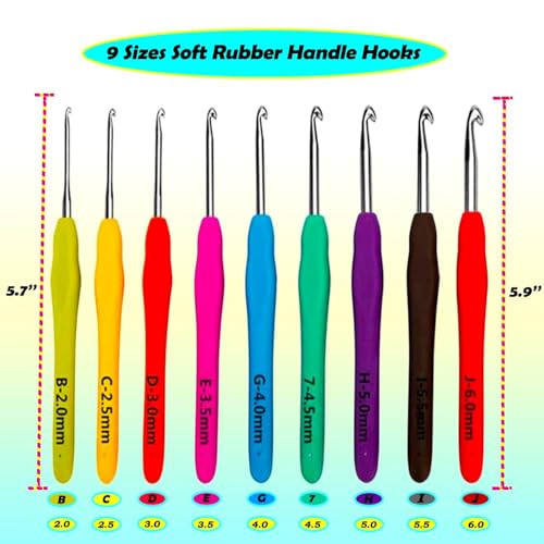 Yarniss Ergonomic Crochet Hooks Set, 9 Sizes Crochet Hooks with Case 2.0mm~6.0mm for Beginner (Pack of 2) - size: 9 Size(2.0~6.0mm) (Pack of 2)