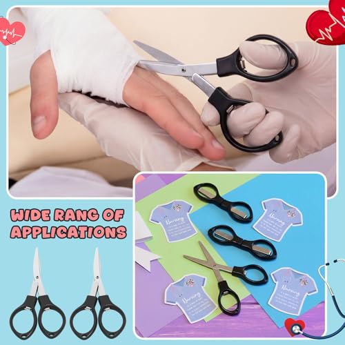 48 Set Mini Bandage Scissors Foldable Stainless Steel, Black - color: Black