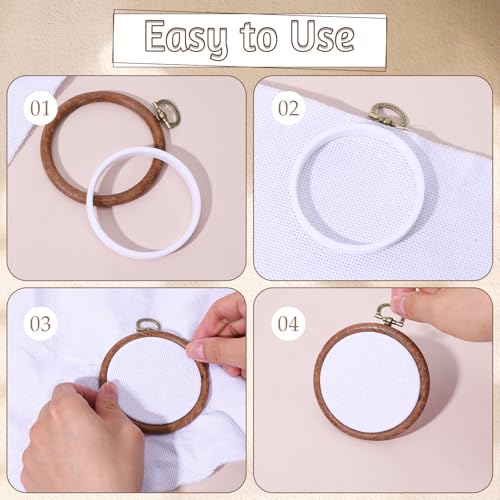 Oqqlin 12 Pcs Small Embroidery Hoop, 3 Inch Imitation Wood Embroidery Hoops Round Rubber Cross Stitch Hoop Ring for Sewing, DIY, Craft, Hanging Ornaments - size: 3 Inch