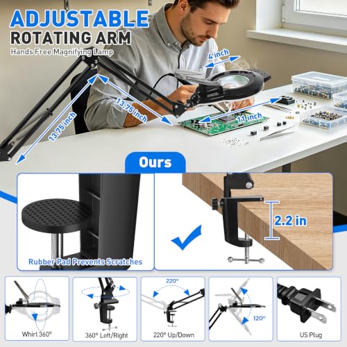 KIRKAS LED Magnifying Lamp with Clamp, 2,200 Lumens Dimmable 28in 12X - size: 28in