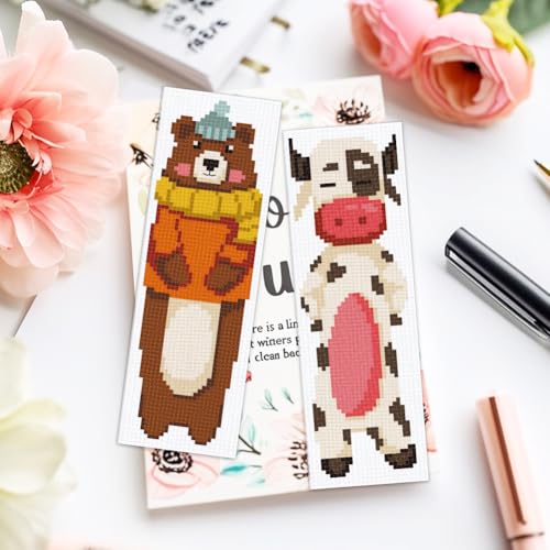 ACRNIGHEET 6PCS Cross Stitch Bookmark Kits for Beginners Cartoon Animals - style: Cartoon animal patterns