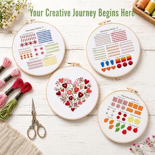 Huacan Classic Embroidery Stitches Practice Kit, Embroidery Kit for Beginners, Beginner Embroidery Kit for Adults, Hand Embroidery Kit