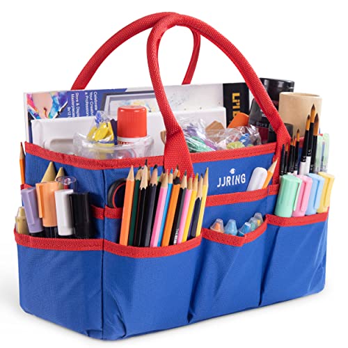 JJRING 600D Nylon Craft & Art Organizer Tote Bag With Pockets, Red And Blue - color: Dark blue, size: Small