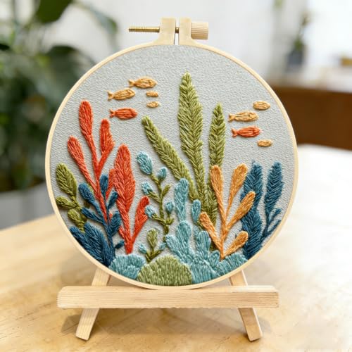 LYMIGER 3 Packs Embroidery Kit for Adults, Embroidery for Beginners (Sea) - color: Sea