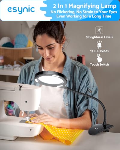 eSynic Desk Table Magnifying Glass with 15 LED Lights-800mAh Rechargeable