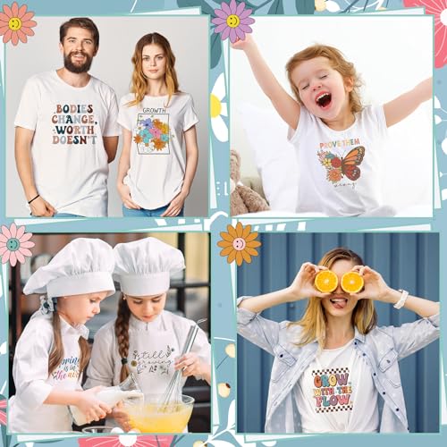 Estune 30 Pcs Boho Iron on Transfers Ready to Press DTF Transfers Retro Floral Iron on Decals Patches Groovy Inspirational Heat Transfer Stickers for T Shirts Clothing Jacket Hat Backpacks DIY Apparel - style: Spring Floral