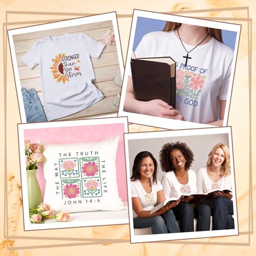 Dtf Transfers Ready to Press - 30 Sheets Boho Floral Iron on Transfers for T Shirts Stickers, Inspirational Bible Heat Transfer Vinyl Crafts, Flowers Iron on Decals for Clothes Bags DIY Designs