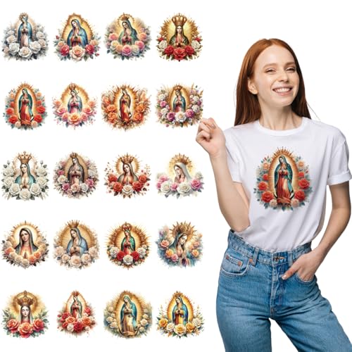 20Pcs Guadalupe Dtf Transfers Ready to Press Virgin Mary Iron on Transfers Watercolor Our Lady of Guadalupe Heat Transfer Vinyl Stickers for Charity Clothing Pillows Bag DIY Crafts - color: Guadalupe
