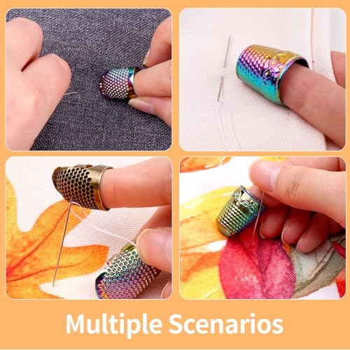 6 Pcs Sewing Tools, Thimble Kit for Hand Sewing, Metal Finger Protectors for Hand Embroidery Needlework