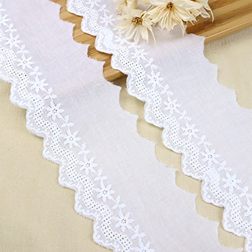 White Cotton Lace Trim Floral Eyelet Lace Ribbon Scalloped Embroidery Lace Trim for Dress, Pillow, Dolls/Pets Clothes (7 Yards x 3 Inch) - color: White 3inch