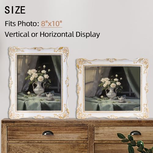 Saysmile 8x10 Vintage Picture Frames, White Antique Gothic Frames with Glass Front, Elegant Photo Frame for Wall or Tabletop Display, Retro Wall Picture Frames For Home Decor, Gift Ideas - color: White, size: 8x10