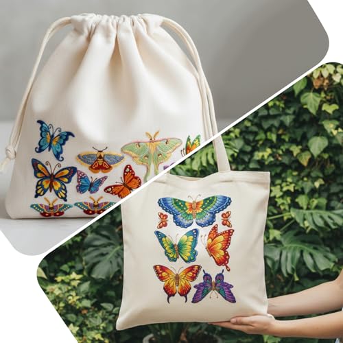 4 Sheets Stick and Stitch Embroidery Paper Patterns, Butterflies Stabilizer Water Soluble Hand Sewing, Embroidery Stencils, Embroidery Pattern for Hand Sewing Lover Beginners, Jean Bag T-Shirt (40Pcs)