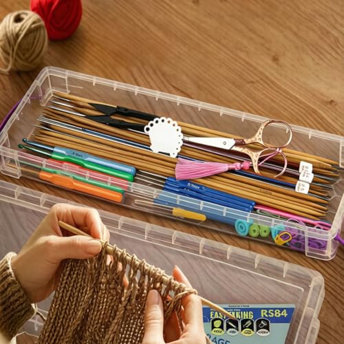 15″ Knitting Needle Case Organizer, Crochet Hook Case with Lid,Storage Box