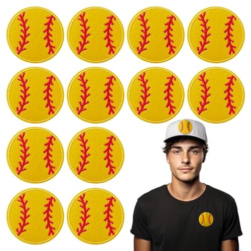 12Pcs Yellow Baseball Iron on Patches, Iron on Embroidered Applique Patches for Jackets, Hats, Backpacks, Jeans - color: 12pcs Yellow Baseball