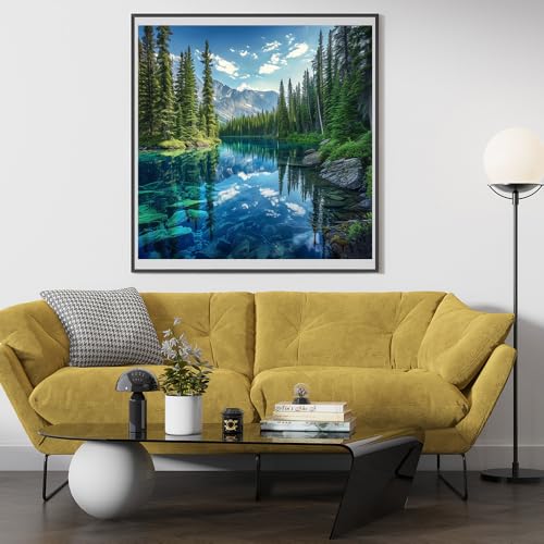 Moohue 14ct Counted Cross Stitch Kits for Adults Mountains Trees Lake Printed Stamped Cross Stitch Patterns Kits Cross Stitch Supplies (Mountains Trees Lake) - color: Mountains Trees Lake