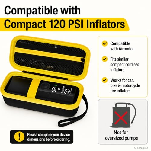 Hard Tire Inflator Case for Airmoto 120 PSI Air Compressor - color: Black+Yellow Zipper
