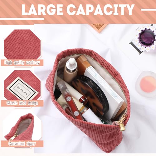 Sanwuta 4 Pack Velvet Corduroy Makeup Bag Zipper Pouch,Red Series,Plaid - color: Red Series
