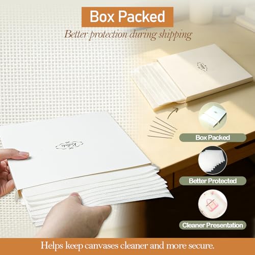 Kaitiaki 13 Mesh Needlepoint Canvas 8 x 8 Inch, 8 Pack 100% Cotton 13CT Blank White Sheets with 5 Needles, Boxed No-Fold Refill Pack for DIY Needlepoint Embroidery Crafts - color: White 13mesh-8x8 in