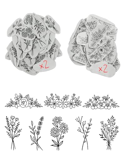 88 Pcs Water Soluble Hand Sewing Stabilizers，Embroidery Stick and Stitch Embroidery Paper Wash Away，for Embroidery Stabilizers Flower Patterns，for Hand Sewing Lover Beginners（Plants Flowers) - color: Grass/Grass*2