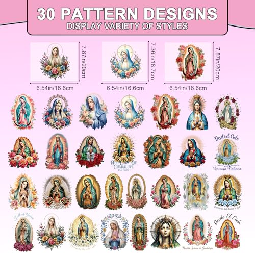 30 Pcs Catholic Guadalupe Dtf Transfers Ready to Press - color: Virgin Mary