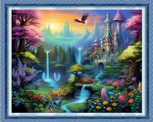 Dimensean Stamped Cross Stitch Kits Full Range of Embroidery Patterns Starter Kits for Beginners Adult DIY Cross Stitches Needlepoint Kits 11CT-Fairyland on Earth 16x20 inch - color: Craftpattern44