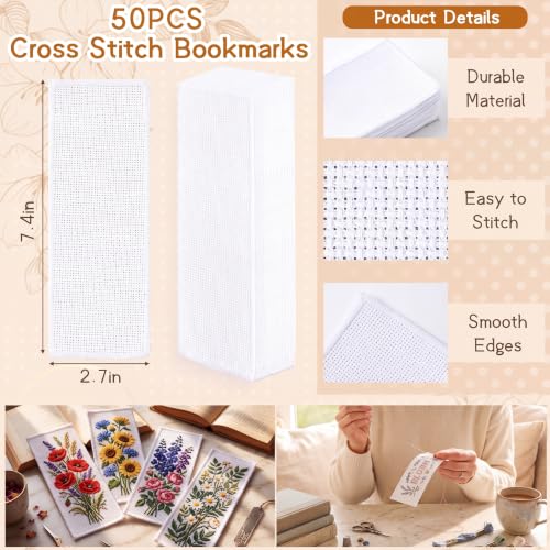 Fuyoooo 50 Pcs Blank Cross Stitch Bookmarks, White Embroidery Edge - color: White, style: Embroidery Edge