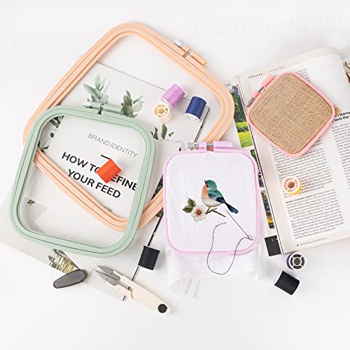 Framendino, 4 Pack Size Square Embroidery Hoops Plastic Cross Stitch Reusable Frames Rings for DIY Sewing Needlework Project