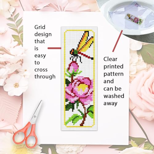 ORIGACH 6 Set Dragonfly & Flower Cross Stitch Bookmark Kit for Beginner - style: Dragonfly & Flower