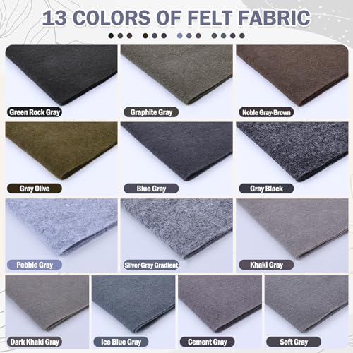 XSEINO 13 Rolls 8"x35" 1.4mm Thick Soft Felt Fabric Sheet 13 Assorted Gray Series Colors Felt Pack Pastel Felt Sheets for DIY Craft Sewing Squares Nonwoven Patchwork - color: Grey Hues