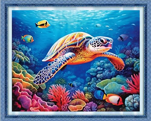 Redxing Stamped Cross Stitch Kits Full Range of Embroidery Starter Kits- Needlepoint Counted Cross Stitch Kits for Beginner Adults 11CT Printed Embroidery Kit-Colorful Turtle 16x20 inch - color: Artskits13
