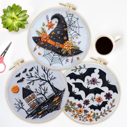 LB Black and White Halloween Embroidery Kit for Beginner Adults - color: Orange Black