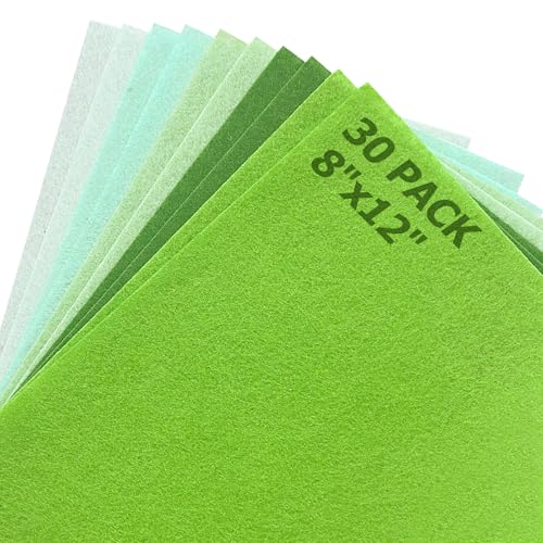 30Pcs Stiff Felt Sheets, 1mm Thick Felt Fabric Squares for Sewing & DIY - color: Green Series