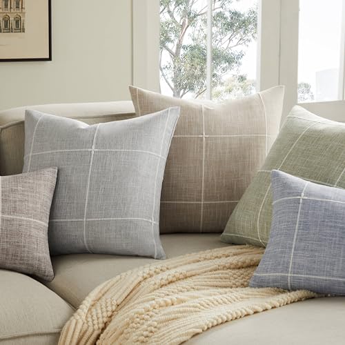 2 Packs Grid Embroidery Throw Pillow Covers 16x16in Brown - color: Brown, size: 16" x 16" (Pack of 2)