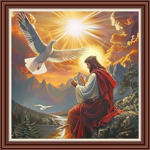 Dimensean Counted Cross Stitch Kit for Beginners, 11CT Unprinted Cross-Stitch Kit Easy Patterns Needlepoint Kit Cross Stitching Embroidery Kit Supplies-Sunrise Jesus Prayer 18x18 inch - color: DIYColor42